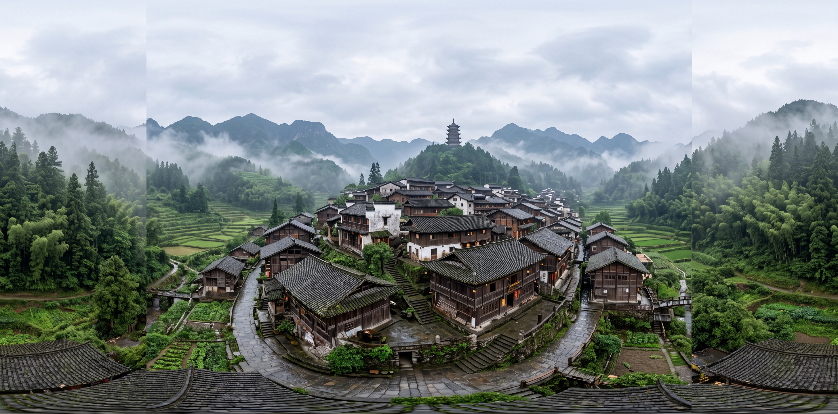 雾岭山村全景预览